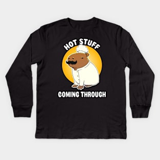 Hot Stuff coming through Capybara Chef Cartoon Kids Long Sleeve T-Shirt